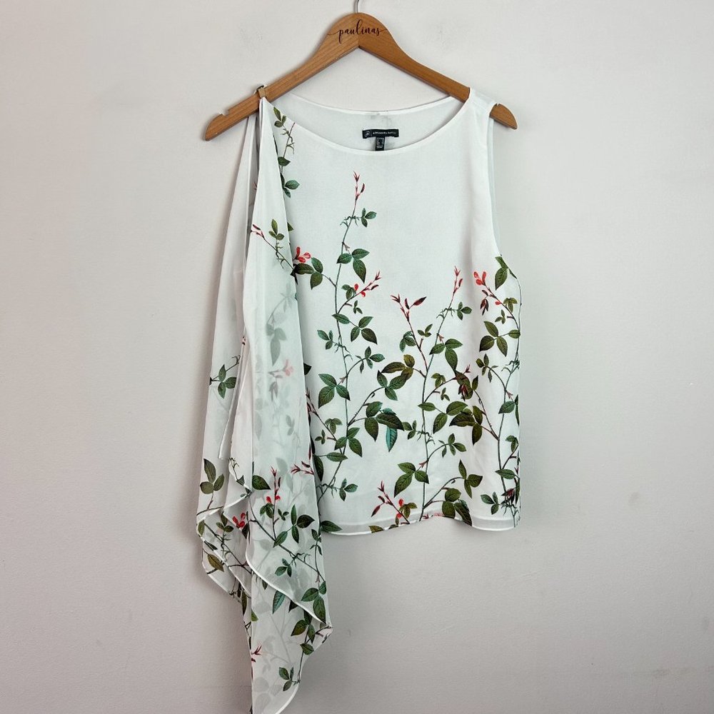 Adrianna Papell White Floral One-Shoulder Blouse